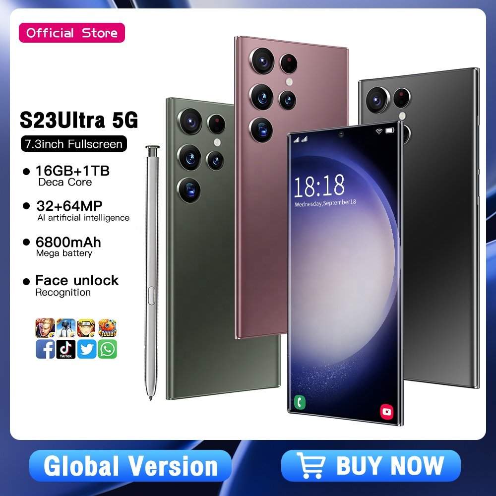 Factory direct sales Have logo Original S23 ultra unlock Global Version 12+512Gb Unlocked cell phone mobile 24MP+64MP Cellular